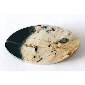 Vintage Polished Petrified Wood Brooch Pin Oblong Disc Brown Black